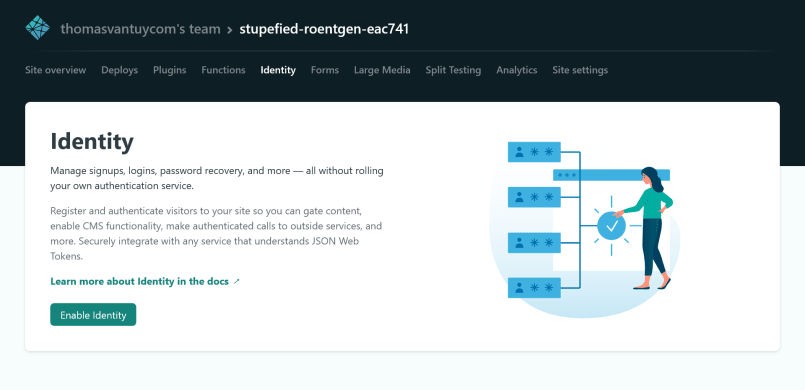 The Netlify Identity dashboard