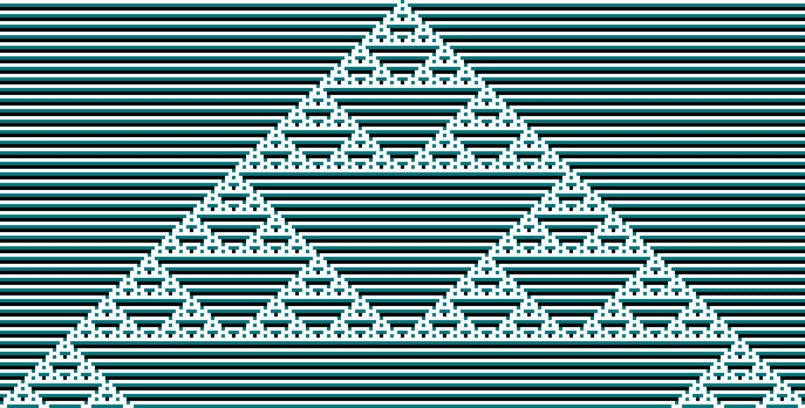 A coloured grid of cells, containing triangular patterns.