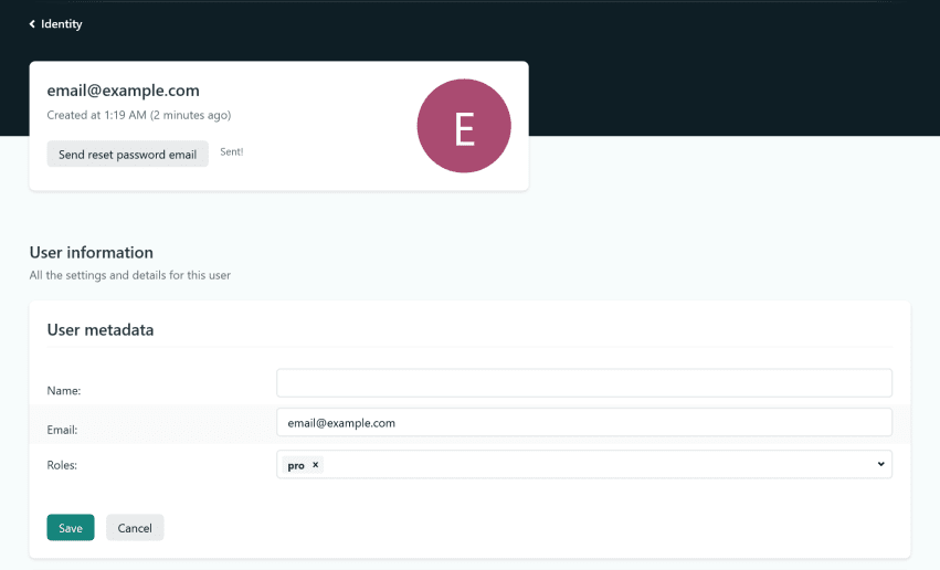 A user with a role in the Identity dashboard