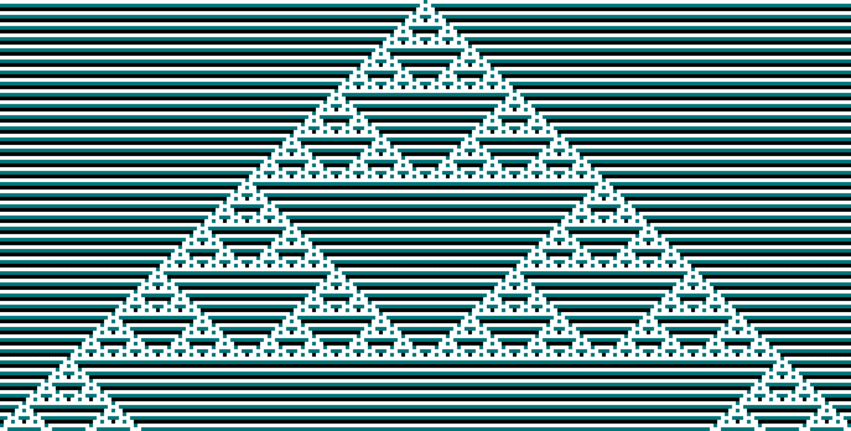 A coloured grid of cells, containing triangular patterns.